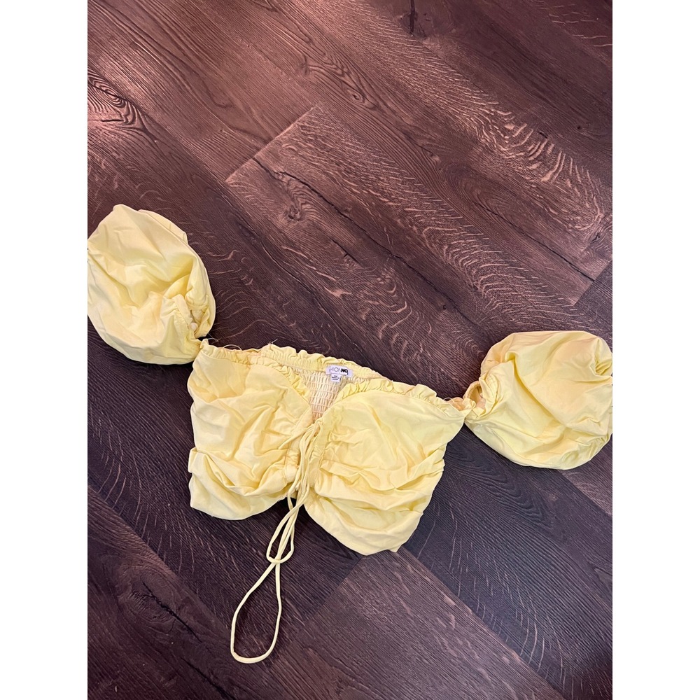 Fashion Nova Yellow Crop Top Ruched Drawstring Puff‎ Sleeve Blouse Medium